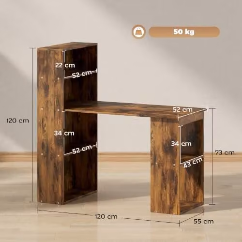 HOMCOM Modern Computer Desk in Rustic Brown Wood-Effect, W: 120 cm, D: 60 cm, H: 75 cm – 3