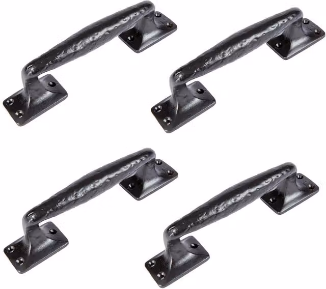 Hammer and Tongs Forged Iron Barn Door Handles, Black, Pack of 4, H: 20.5 cm
