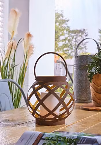 Luxform Solar Metal Rattan Effect Table Lantern in Brown, H 25.0 cm x W 22.0 cm x D 22.0 cm – 3