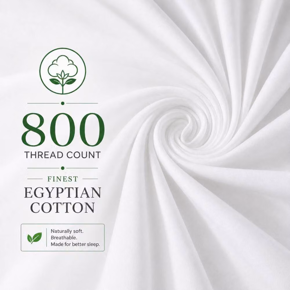 Grace TC800 100% Cotton Mako Sateen Duvet Cover and Pillowcase Set in White, Single (90 x 200 cm) – 2