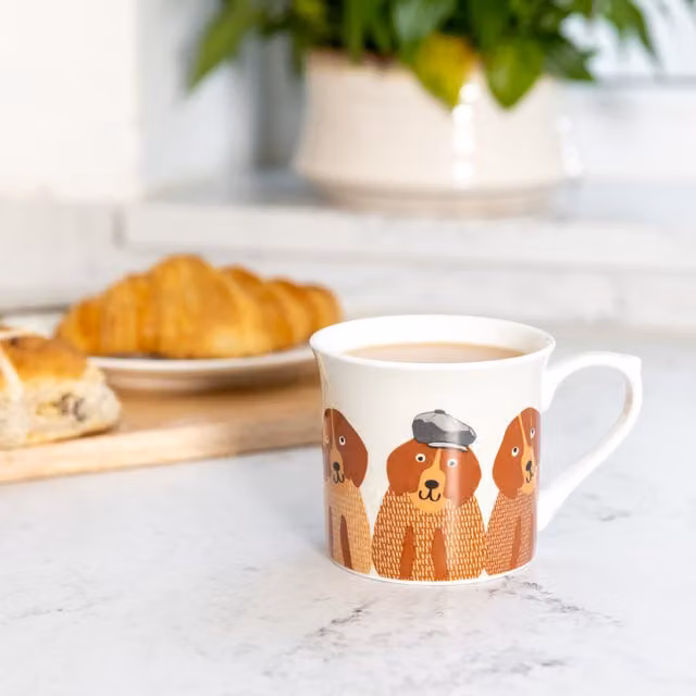 KitchenCraft Set of 4 Blue Fluted China Dog Ceramic Mugs