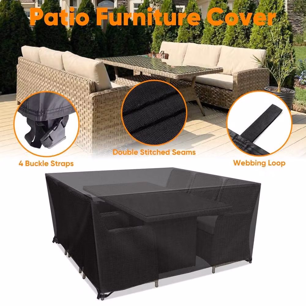 VOGREX Waterproof Anti-UV Rattan Garden Table Cover in Black, W/D/H: 90 x 90 x 90 cm – 3