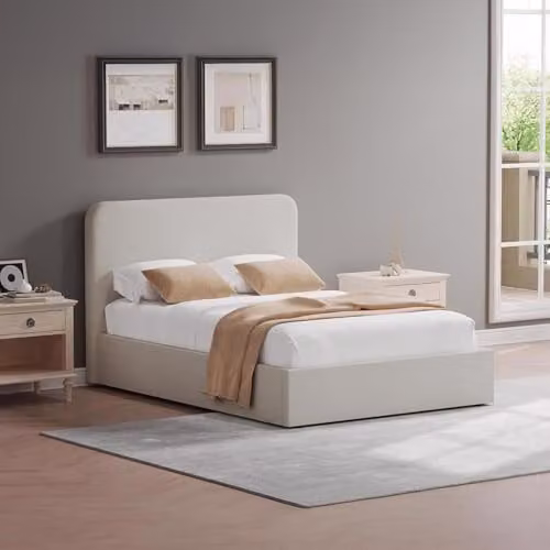 FWStyle King Size Ottoman Storage Bed in Beige, H: 217 cm, W: 113 cm, D: 169 cm – 2
