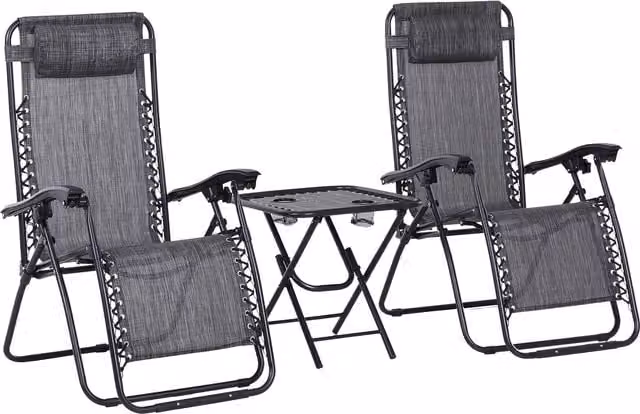 Outsunny Zero Gravity Lounge Set with 2 Reclining Chairs and Table in Light Grey