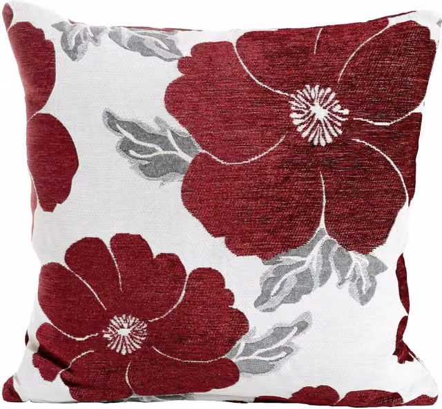 Ideal Textiles Poppy Floral Chenille Cushion, W/D/H: 45 x 45 x 45 cm, Purple, White and Red – 3