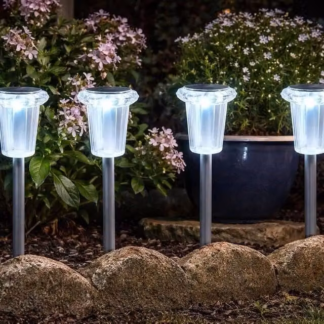 Marco Paul 4pc Solar Garden Stake Light Set in Silver with Dusk Sensor and Cool White Light – 1