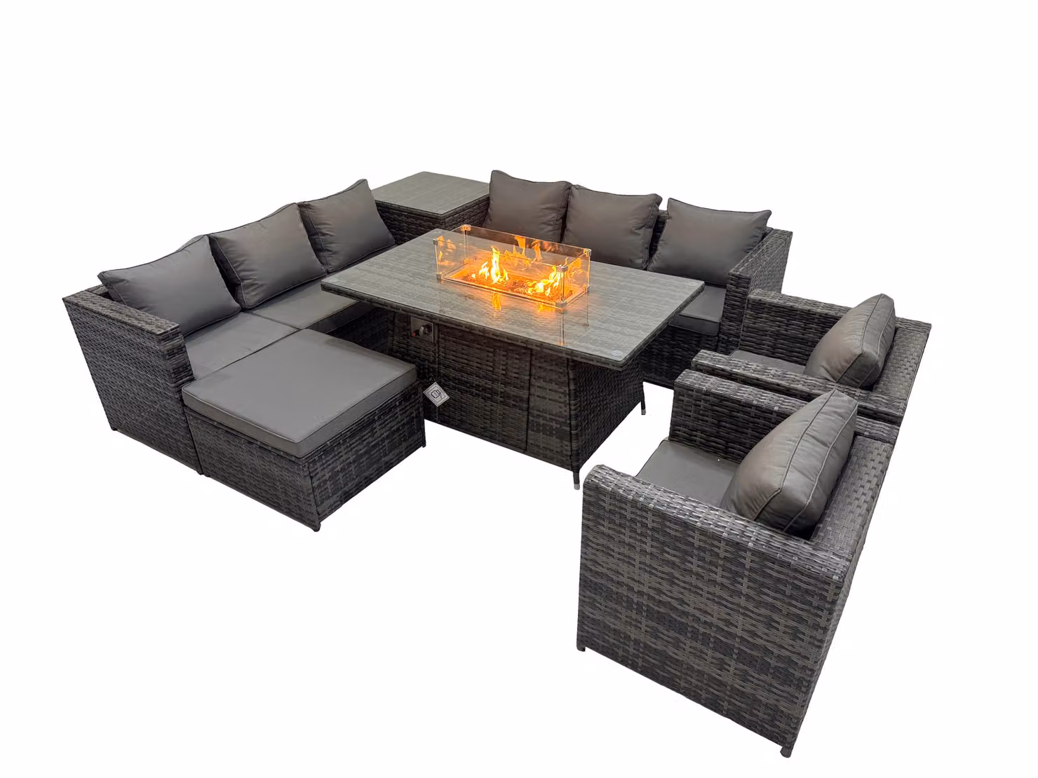 Fimous 9 Seater Rattan Garden Furniture Set in Dark Grey with Upholstered Cushions, Side Table and Ottoman – 2