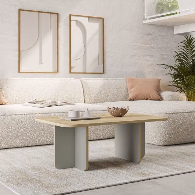 Decortie Hillary Modern Rectangular Coffee Table with Rounded Corners, Green and Multicolour, Width: 100 cm – 1