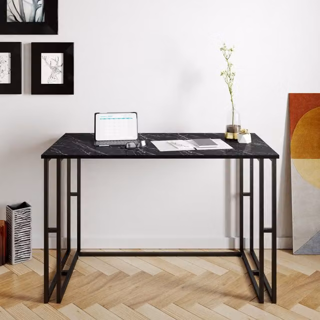 Decorotika Black Computer Desk with Black MDF and Metal Frame
