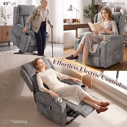 HOMCOM Grey Fabric Power Lift Recliner Chair with Vibration Massage and Heat – 6