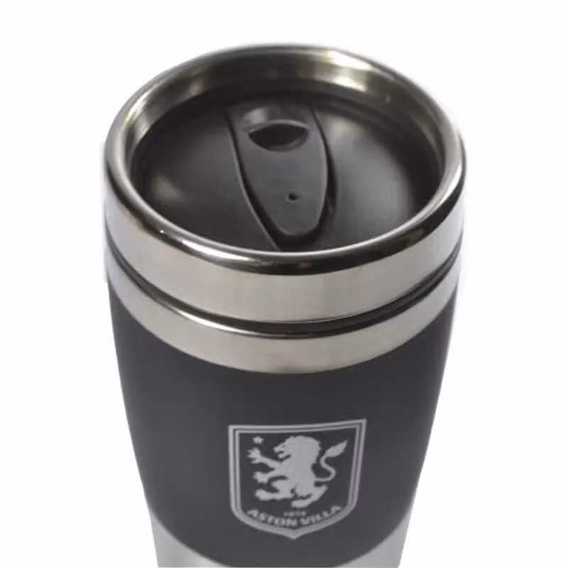 Aston Villa FC Executive Metallic Stainless Steel Travel Mug with Lid, Black, 450 ml – 2