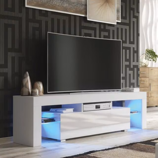 Creative Furniture LTD Modern White Gloss TV Unit with LED Lights, W: 160 cm, D: 45 cm, H: 35 cm