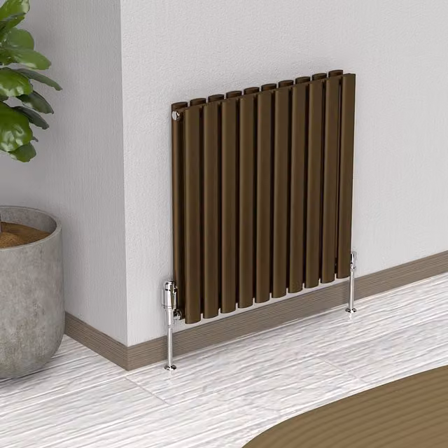 Lux Heat Oval Horizontal Double Radiator in Antique Brass, W: 60.0 cm, H: 54.0 cm