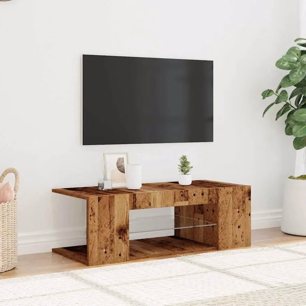 Berkfield Home Modern TV Cabinet with Integrated LED Lights in Brown, W/D/H: 90 x 39 x 30 cm – 3