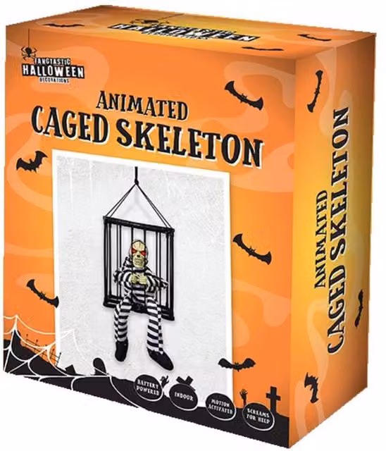 KDMD Orange Caged Skeleton Animated Prisoner Halloween Decoration