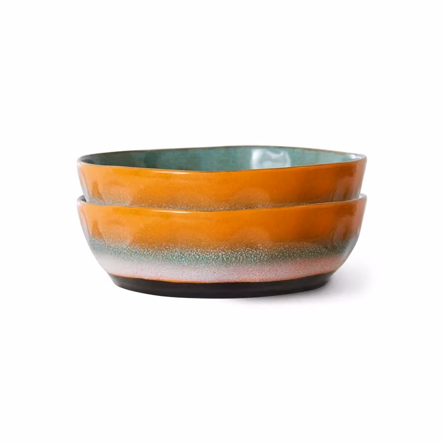 HKLIVING Golden Hour Ceramic Pasta Bowls, Set of 2, Orange and Multicolour Stoneware