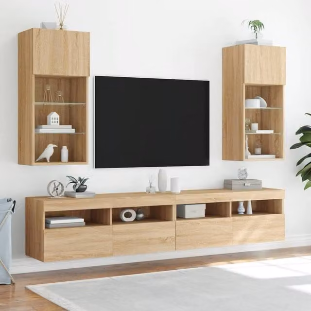 Berkfield Home Modern TV Cabinet with Integrated LED Lights in Sonoma Oak, Brown and Beige, W/D/H: 40.5 x 30 x 90 cm – 1