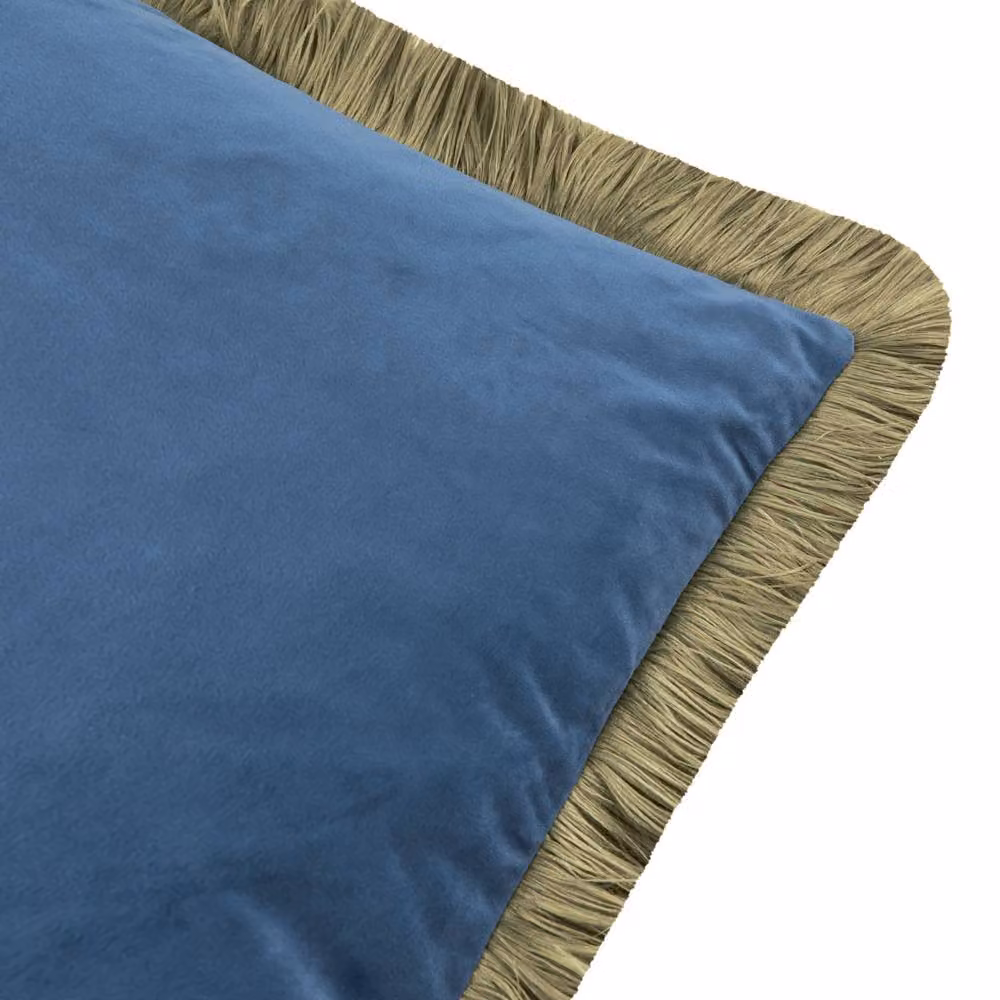 Furn Halo Fringed Velvet Cushion in Blue, W x D: 50 x 50 cm – 2