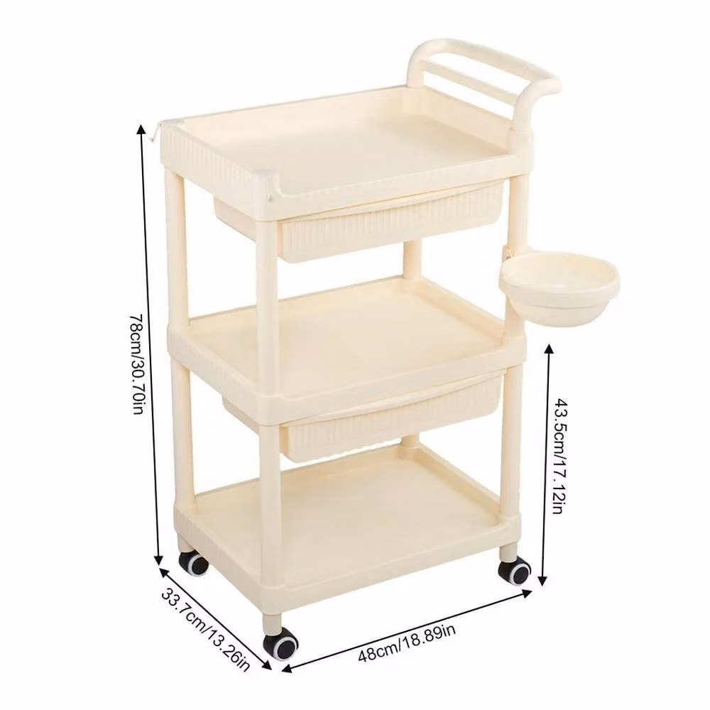 EONLION Beige Rolling Kitchen Cart with Cabinet, W/D/H: 48 x 33.7 x 78 cm – 2