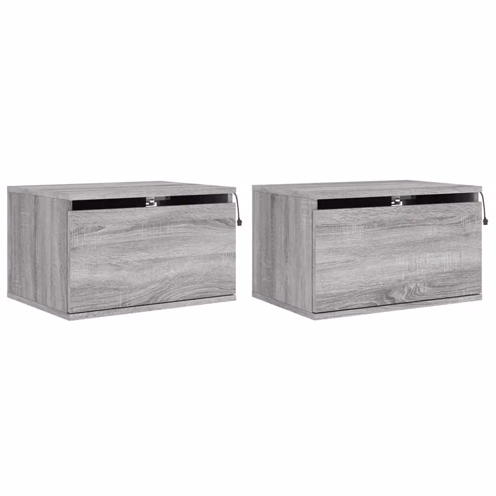 Berkfield Home Set of 2 Wall-mounted Bedside Cabinets with Integrated LED Lights in Grey Sonoma – 1