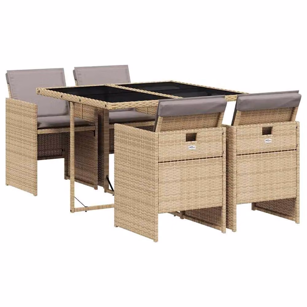 Berkfield Home 5 Piece Poly Rattan Garden Dining Set with Beige Cushions – 2