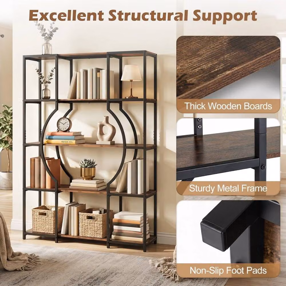 SPETLEK 5-Tier Industrial Geometric Tall Storage Shelving Unit in Black – 5