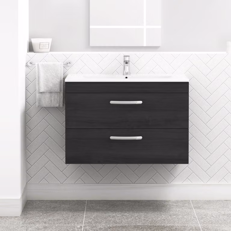 Royal Bathrooms Turin 800mm Wall Hung Vanity Unit in Hale Black with 2 Drawers