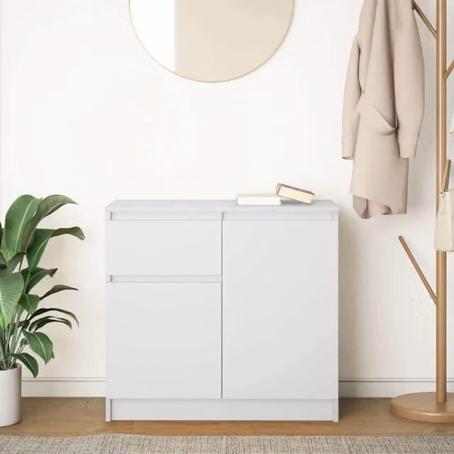 Berkfield Home White Sideboard with Drawer, W/D/H: 71 x 35 x 65 cm