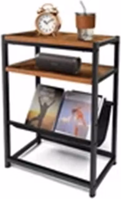 Nordara Type A 3-Tier Narrow Side Table in Brown, W/D/H: 43.3 x 18.3 x 55.8 cm