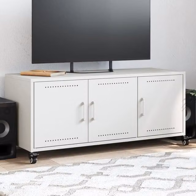 Berkfield Home Modern White Metal TV Cabinet W: 100.5 cm, D: 39 cm, H: 43.5 cm