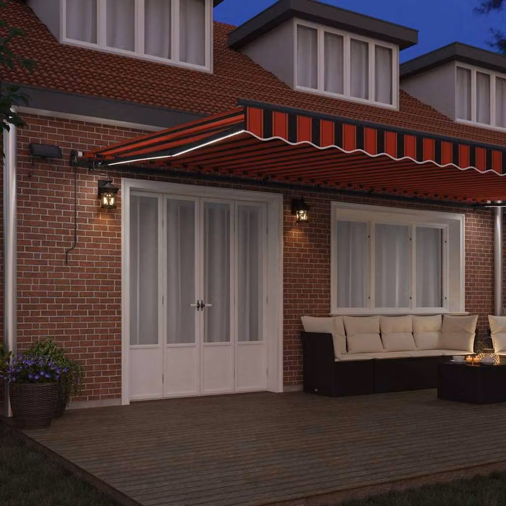 Berkfield Home Manual Retractable Wall-Mounted Folding Arm Awning with LED in Orange and Brown Striped, W: 600 cm, D: 300 cm – 3