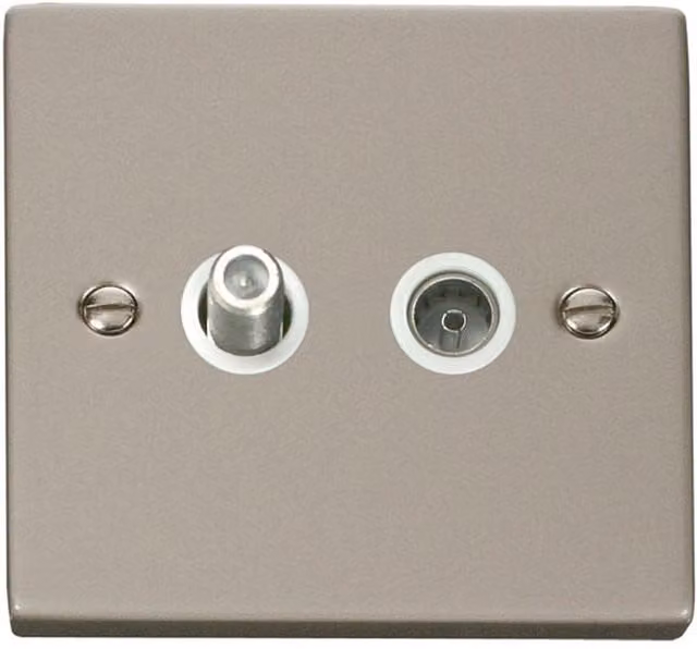 SE HOME Pearl Nickel 1 Gang Flush Satellite Coaxial Socket, White