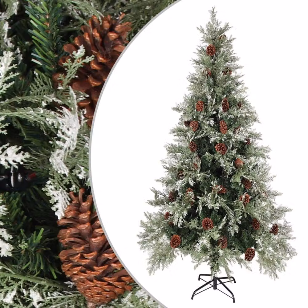 Berkfield Home Beautiful Christmas Tree with Pine Cones in Green and White, Height: 225 cm – 2