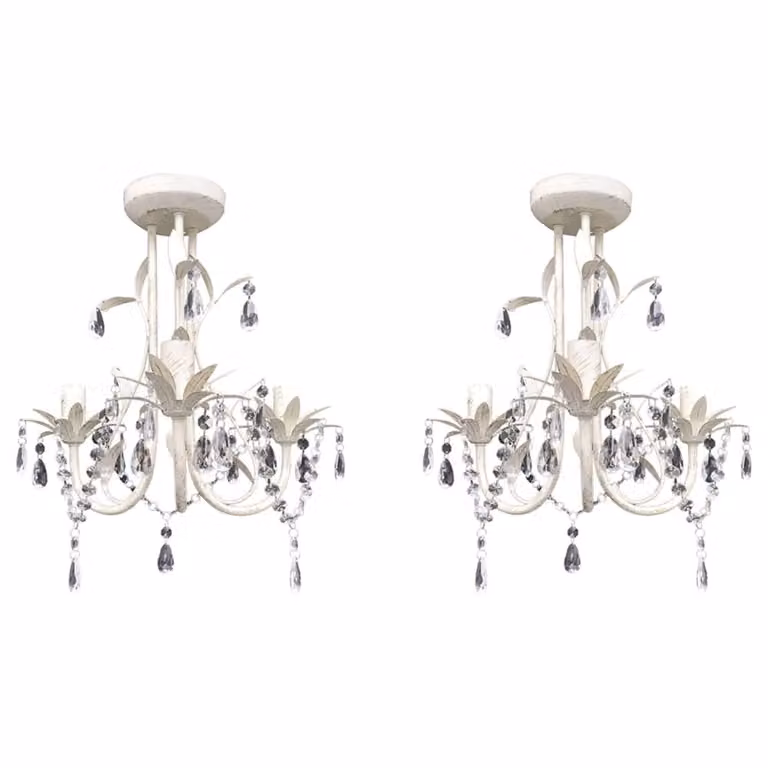 Berkfield Home Crystal Pendant Ceiling Lamp Set of 2, White