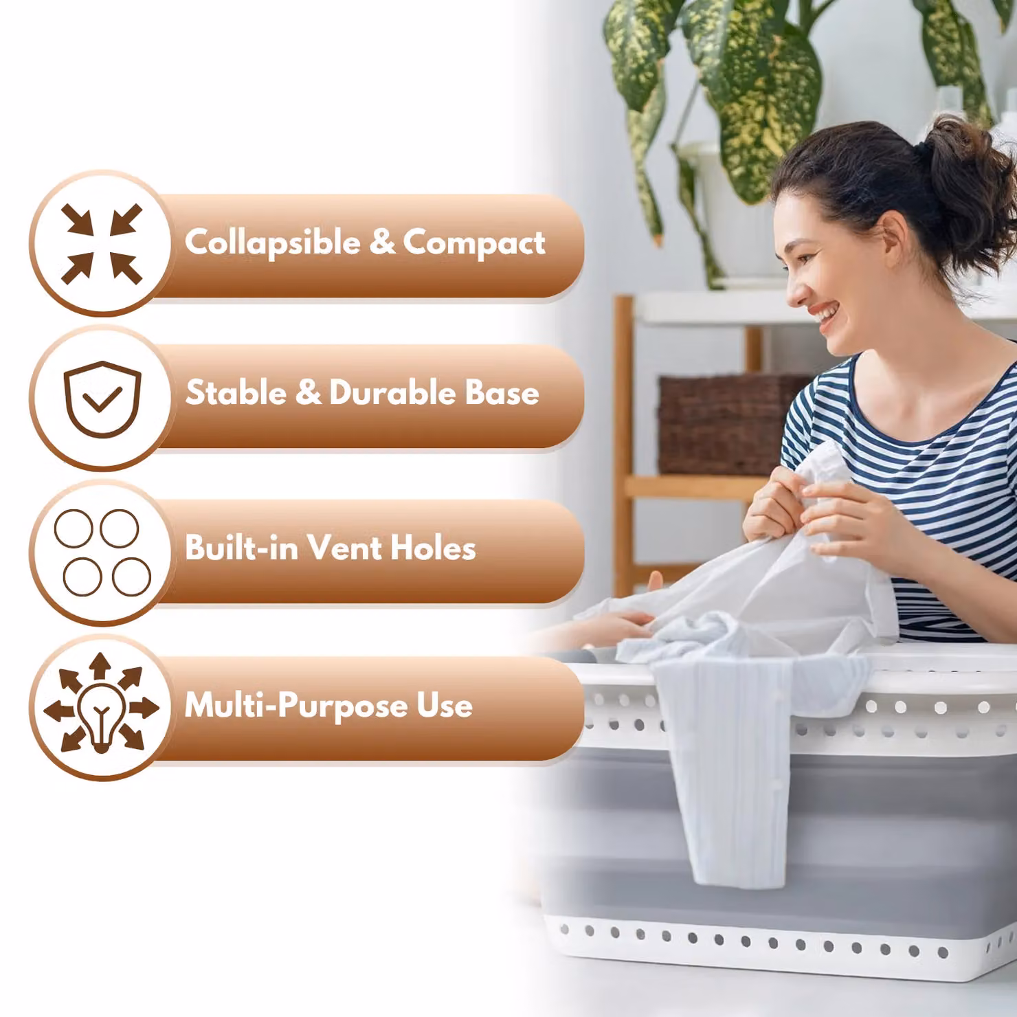 Marco Paul Large Collapsible Laundry Basket and Pop Up Washing Bin with Handles in White – 2