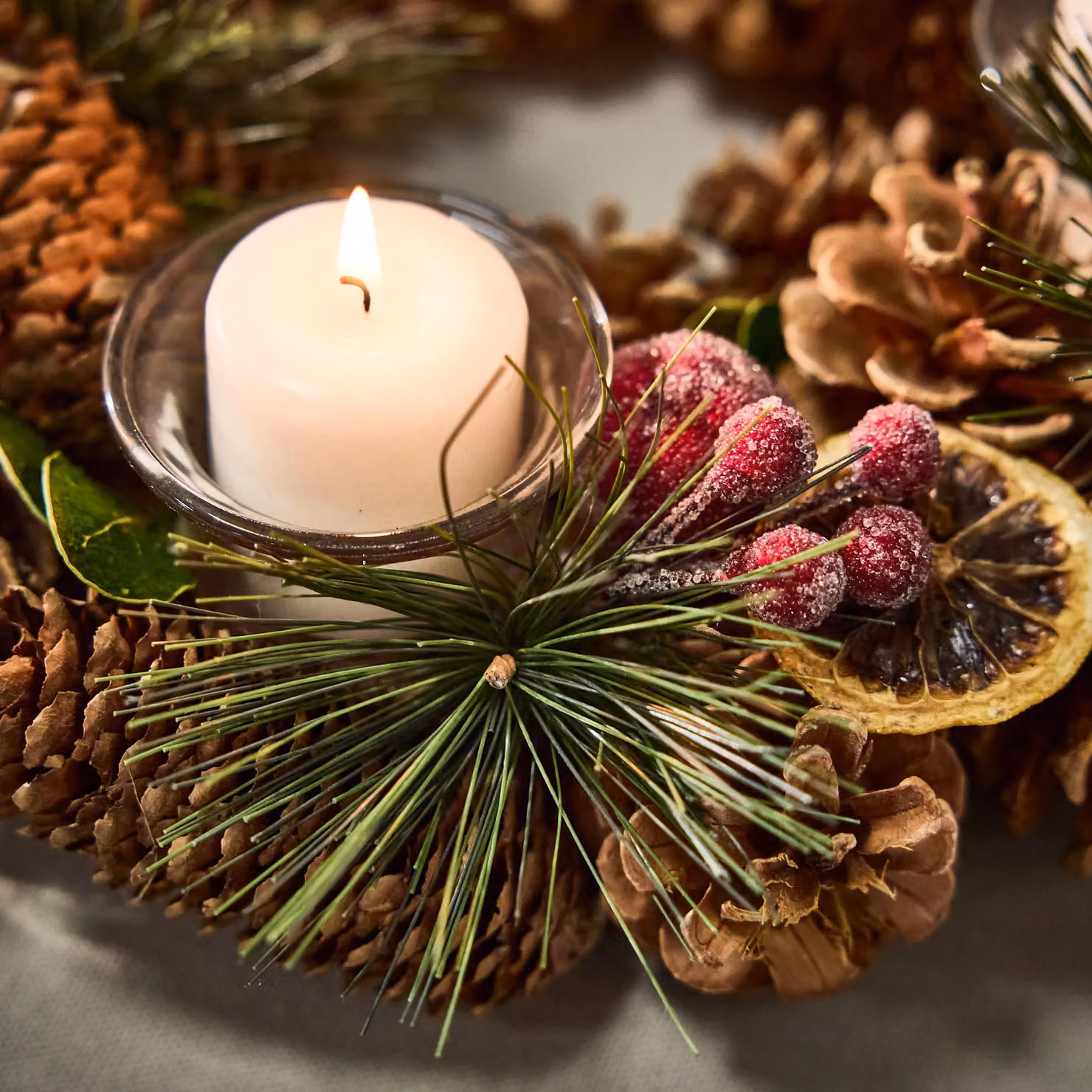Dibor Citrus Spice Round Table Centrepiece Christmas Tealight Holder, Brown, Diameter: 30 cm – 3
