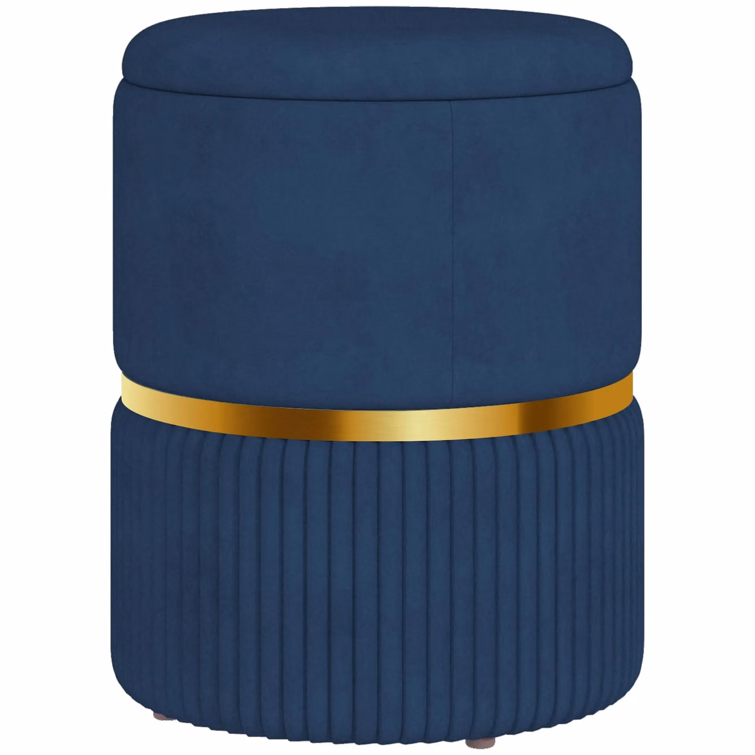 HOMCOM Round Velvet Storage Pouffe and Footstool with Cushioned Top in Blue – 2