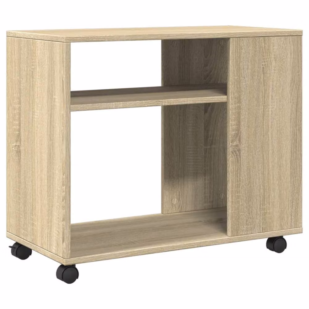 Berkfield Home Side Table with Wheels in Sonoma Oak and Beige, W/D/H: 70 x 35 x 60 cm – 4