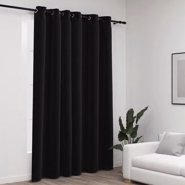 Berkfield Linen-Look Blackout Eyelet Curtains in Anthracite, W: 290 cm, H: 245 cm – 1