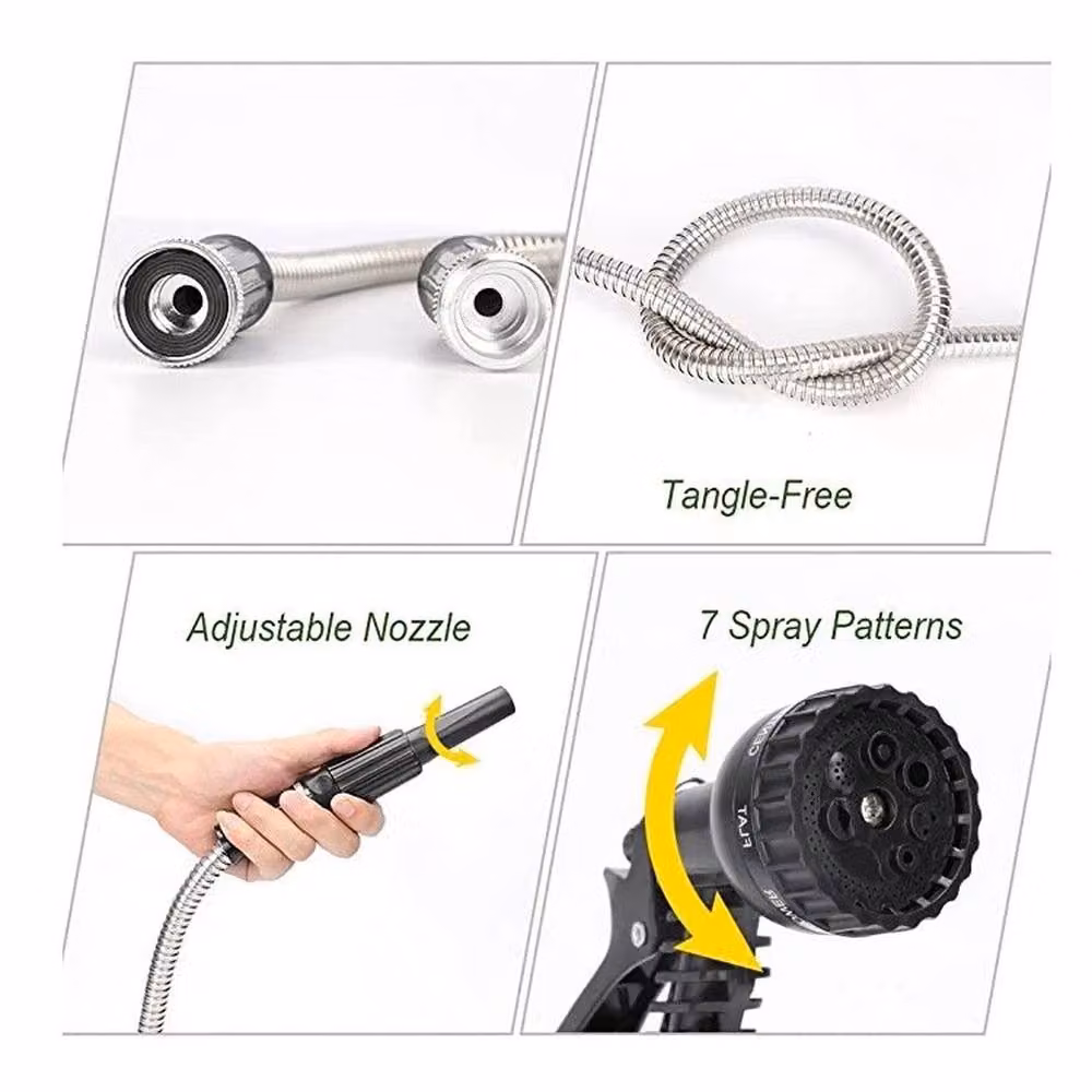 NESTLUNE 75ft Stainless Steel Garden Water Hose in Silver – 2