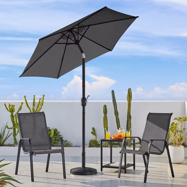 Yaheetech Grey Patio Umbrella with 6 Ribs, Diameter: 226 cm