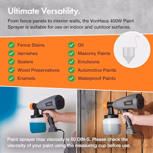 VonHaus 400W Electric Handheld Paint Sprayer with 800ml Cup and Adjustable Spray Pattern in Grey, Black and Orange – 2