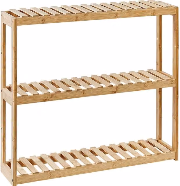 Wyld and Coco Bamboo 3-Shelf Wall Mounted Unit, Brown, W: 60 cm, D: 15 cm, H: 54 cm