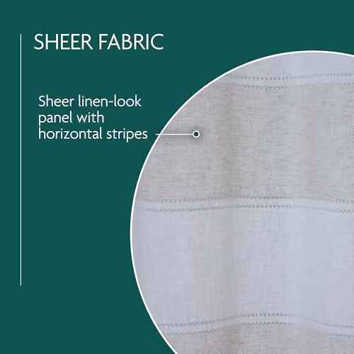 Tyrone Textiles Santorini Grey Striped Linen-Look Sheer Voile Eyelet Panels, Pair, Width: 140 cm, Drop: 137 cm – 2