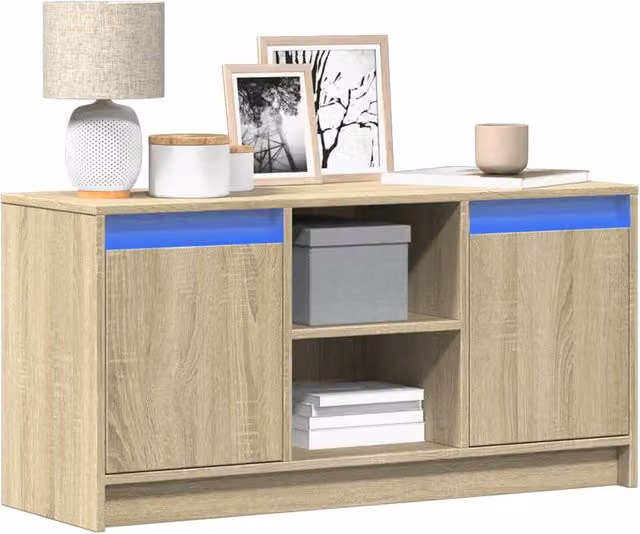 Berkfield Home Modern TV Cabinet with Integrated LED Lighting in Sonoma Oak Brown, W/D/H: 100 x 34 x 50 cm – 1