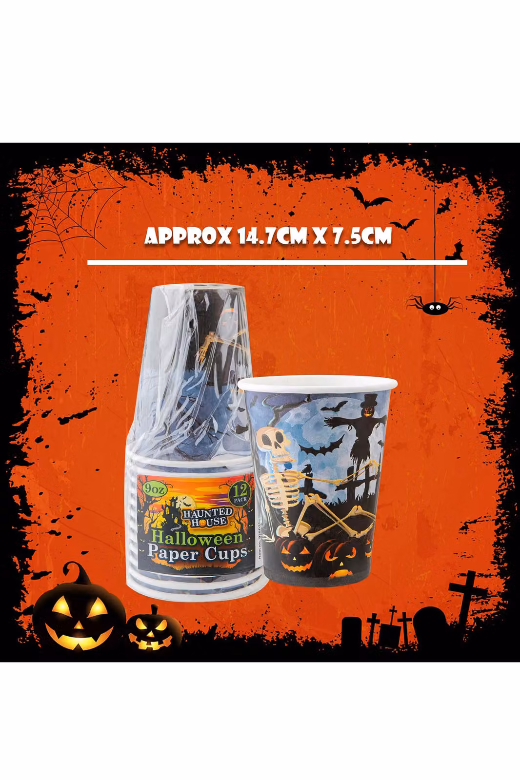 VFM e-Store Halloween Paper Cups, 12 Pack, Multicolour, 9oz – 2