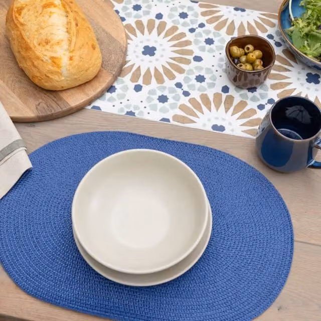 D-C-Fix Wipe Clean Woven Oval Placemats in Deep Blue, 4 Pack
