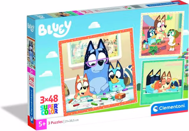 Clementoni Bluey 3 x 48 Piece Character Jigsaw Puzzle Set in Blue and Multicolour