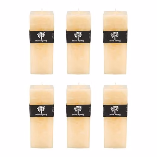 Nicola Spring Vanilla Scented Square Pillar Candles, Beige, Pack of 6 – 1