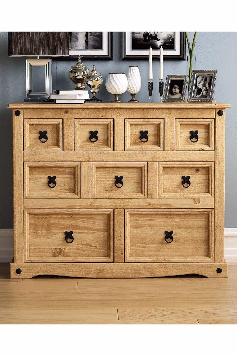 Vida Designs Corona Solid Wood Merchant Chest with 9 Drawers in Brown and Black – 3